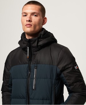 Superdry Cortex Down Férfi Kabát Fekete/Kék | GIRFU6758